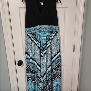 Dress Barn Black and Blue Sleeveless V-Neck Sundress